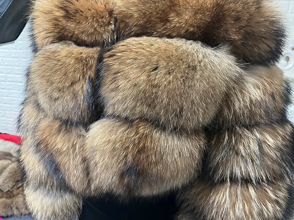 2025 MAOMAOKONG Natural Real Fox Fur Coat Women Winter Long Sleeve Luxury Raccoon Fur Jackets Thick Top Female Furry Coat Vest