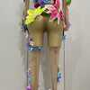 2025Sparkly Rhinestones 3D Flower Nude Mesh Transparent Jumpsut Women Evening Party Birthday Nightclub Performance Stage Costume