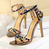 Summer Women Roman High Heels Rivets Studded Sandals Stiletto Gladiator Pumps Open Toe Luxury Shoes Hollow One-word Buckle 267-2