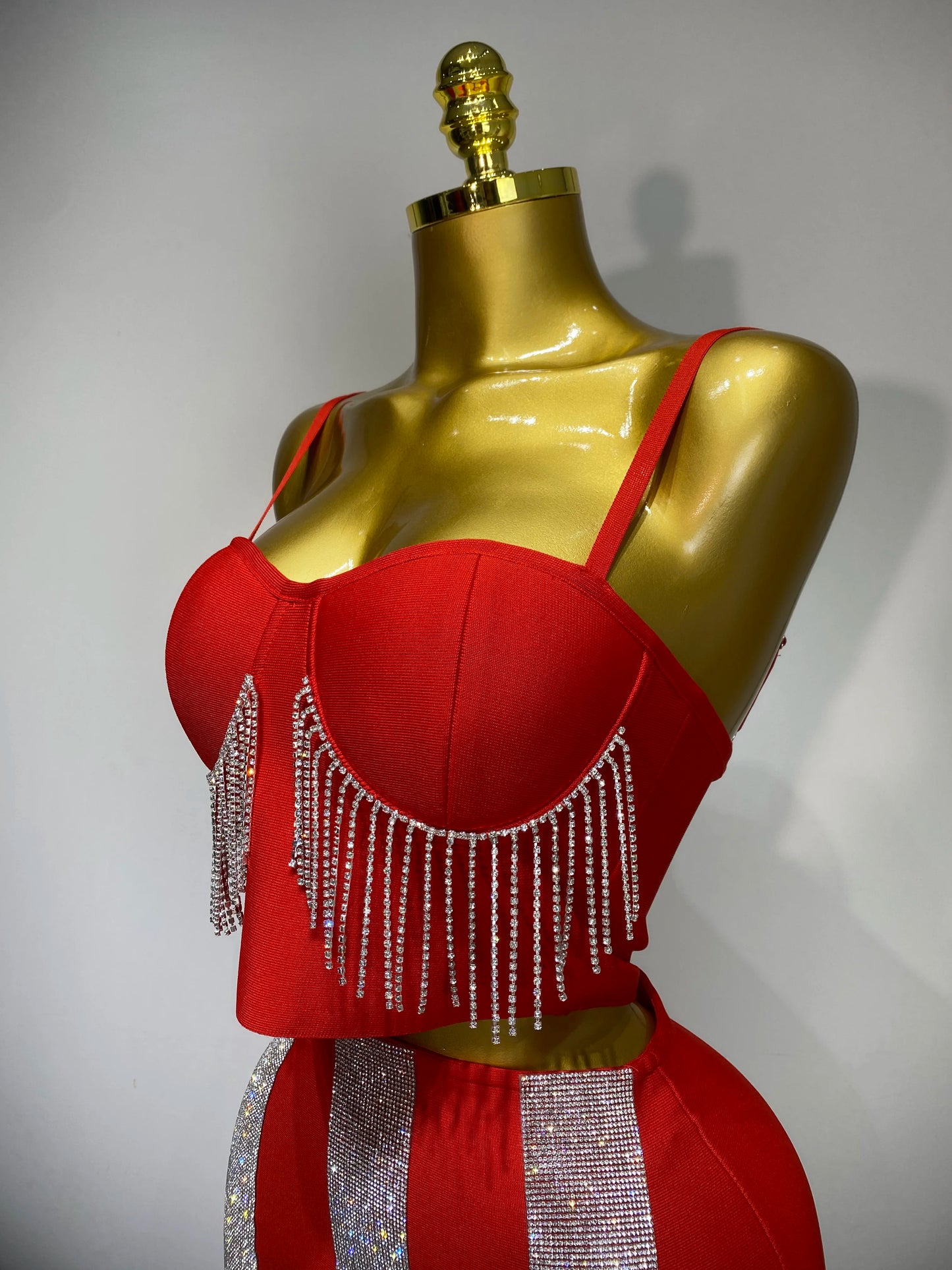 Women Sexy Sling Backless Tassels Bandage Skirt Two Piece Set 2025 Knitted Celebrity Elegant Evening Luxury Birthday Dresses