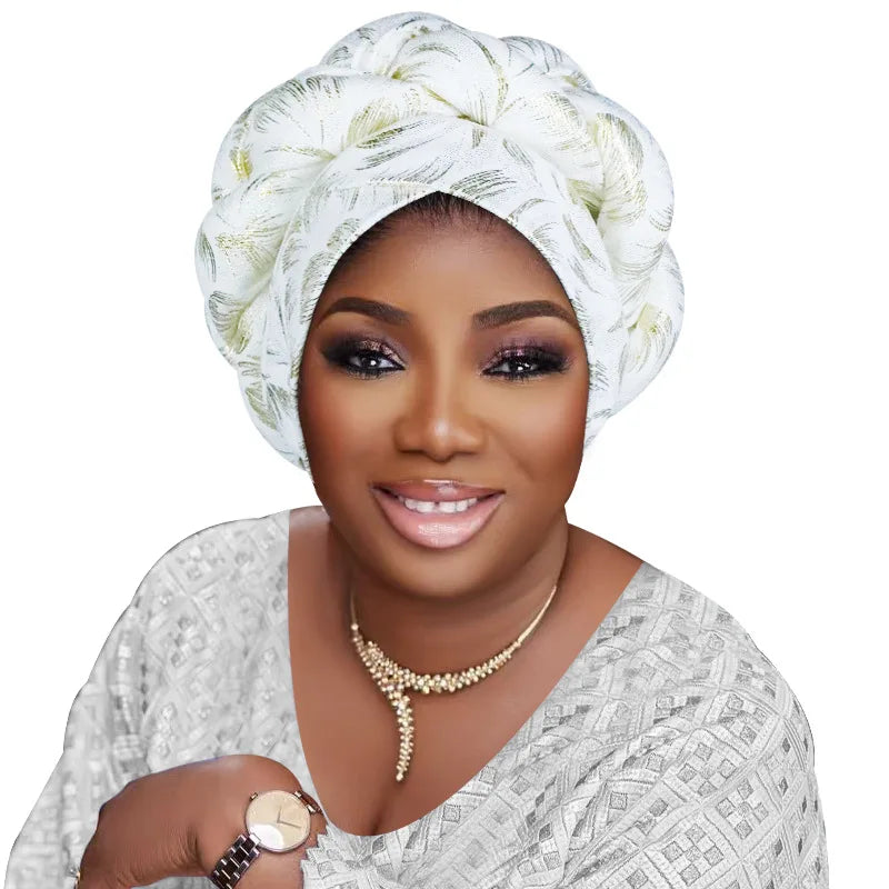 Gold Stamping Fabric Turban Cap for Women Braids Headwrap Bonnet Lady Head Cover Muslim Hat African Female Headgear
