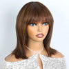 Lekker 12" Short Brown Wolf Cut Straight Bob Human Hair Wigs With Bangs For Women Brazilian Remy Hair Ready to Wear Glueless Wig