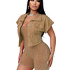 Women Clothes Sexy Female Fitness Gym Jumpsuit Shorts Acid Wash Vintage Bodycon Romper One Piece Short Sleeve Jacket 2 Piece Set