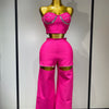 Women Sexy Strapless Top Cut Out Bodycon Two Pieces Bandage Pants Celebrity Designer Fashion Women Luxury Diamond Birthday Set