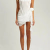 Articat Sexy Strapless Bandage Double-layer Mesh Patchwork Dress Women Perspective Tight Flower Ribbon Vestidos Party Clubwear