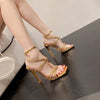 Liyke Summer Blue Denim Sandals Women Elegant Square Toe Party Wedding High Heels Crystal Buckle Narrow Band Female Dress Shoes