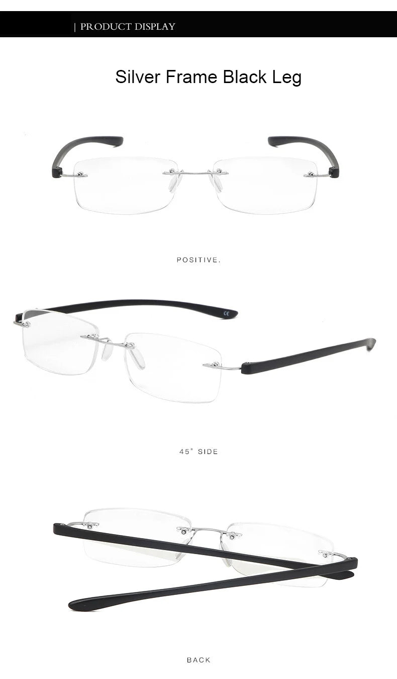 Men Blue Light Blocking Reading Glasses Women Dimond Cutting Rimless Eyeglasses Frame Anti Fatigue Hyperopia Presbyopic Eyewear