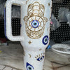 Personalized Customized DIY Handmade 40oz Evil eye Opal White Bling Rhinestone Tumbler
