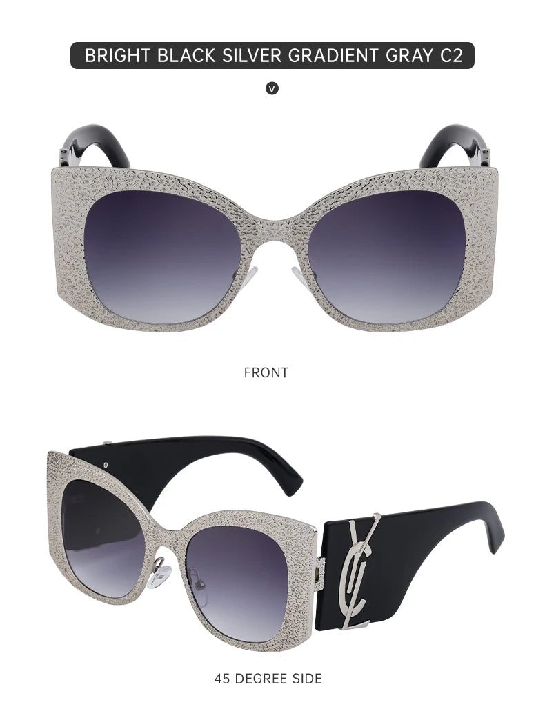 Oversized Cat Eye Sunglasses Women 2024 Luxury Brand Designer Punk Round Sun Glasses For Ladies Trendy Big Frame Eyewear UV400