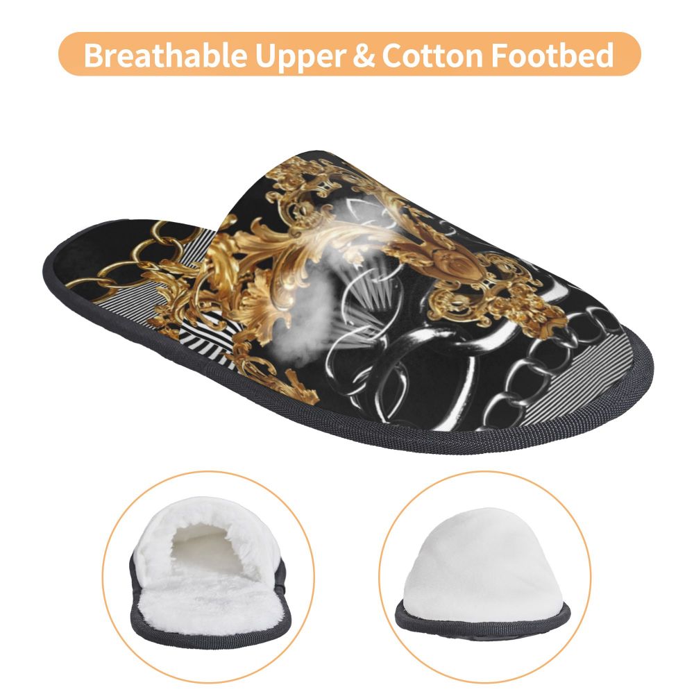 Custom Queen Of Absolutely Everything Gold Baroque Soft Memory Foam House Slippers Women Comfy Warm Anti-skid Sole Slipper