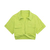 Women Fashion Front Knot Elastic Linen Cropped Shirts Vintage Short Sleeve Patch Pockets Female Blouses Blusa Chic Tops