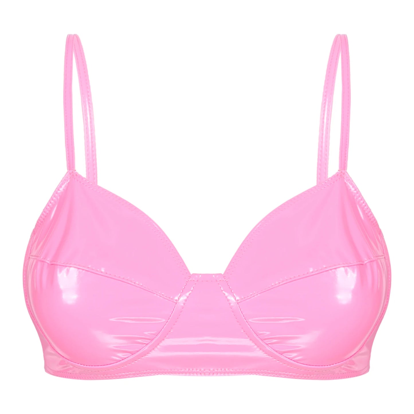 Fashion Moto Womens Lingerie Wetlook Sexy Leather Crop Tops Wire-free No Pad Bra Top for Raves Pole Parties Clubwear Costumes