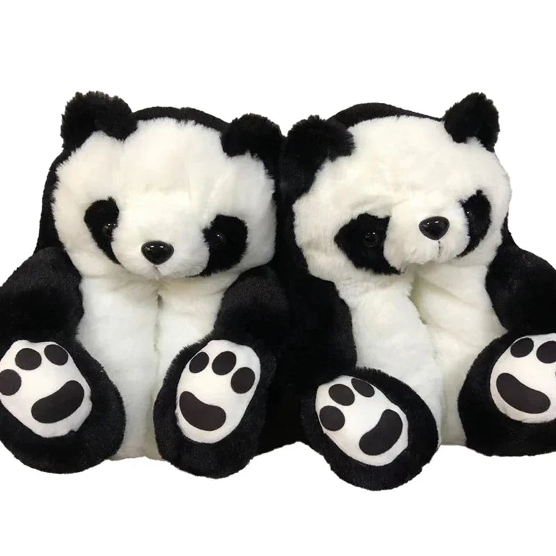Cute Teddy Bear Plush Winter Slippers Wrapped in Heels Fun Indoor Floor Shoes Women's Gift Warm and Soft Cartoon Plush Animal Sl