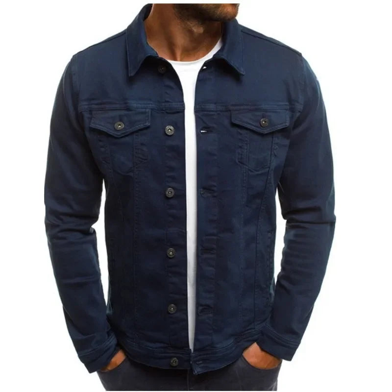 Men's Denim Jacket M-4XL Autumn Clothing Fashion Jackets Solid Color Business Casual Multi-pocket Long Sleeve Top Streetwear