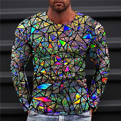 2023 New Autumn Man's Optical Illusion Round Neck Long Sleeve T-shirt 3D printing Fashion Top pullover T Shirts Man's Clothing