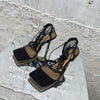 Aneikeh 2024 Summer Sexy Mesh Pumps Sandals Female Square Toe High Heel Lace Up Cross-Tied Stiletto Hollow Dress Party Shoes