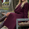 HH Women Fashion Burgundy Woolen Coat Double Breasted Long Sleeve Lapel Blends Jacket Autumn Winter High Street Outerwear