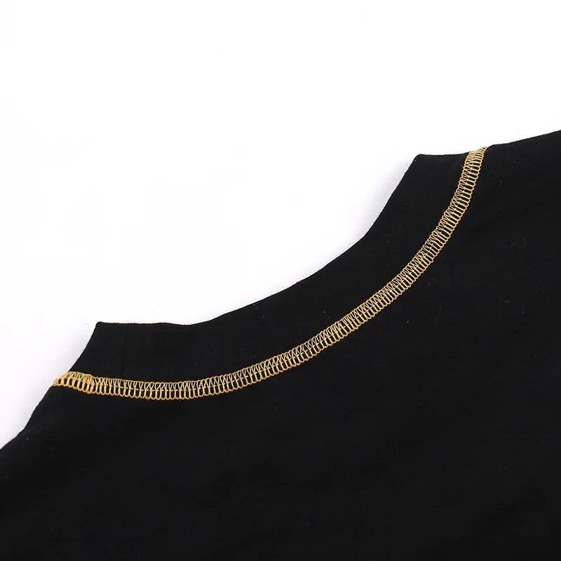 Hollow Out Crop Top Women O-Neck Aesthetic Clothes Letter Printed Y2k Accessories Short Sleeve Roupas Femininas Estilosas Summer