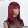 Rebecca 180D Straight Human Hair Wig With Bangs Fringe For Women Highlight Straight Bob Wigs Full Machine Made Put On And Go