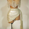 Stock 2024 Sparkly Rhinestones Chain Tassel Strapless Luxury Mini Dress Women Celebrate Party NightClub Performance Stage Outfit