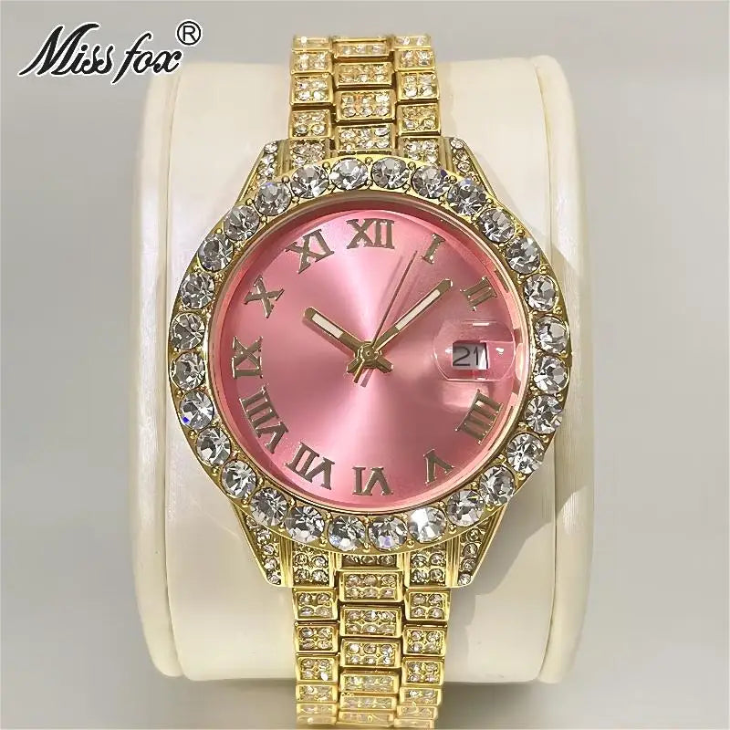 MISSFOX Pink Women Watches Luxury Small Face Elegant Quartz Watch For Ladies Icy Look Party Jewelry Mini Babe So Cute Arm Clock
