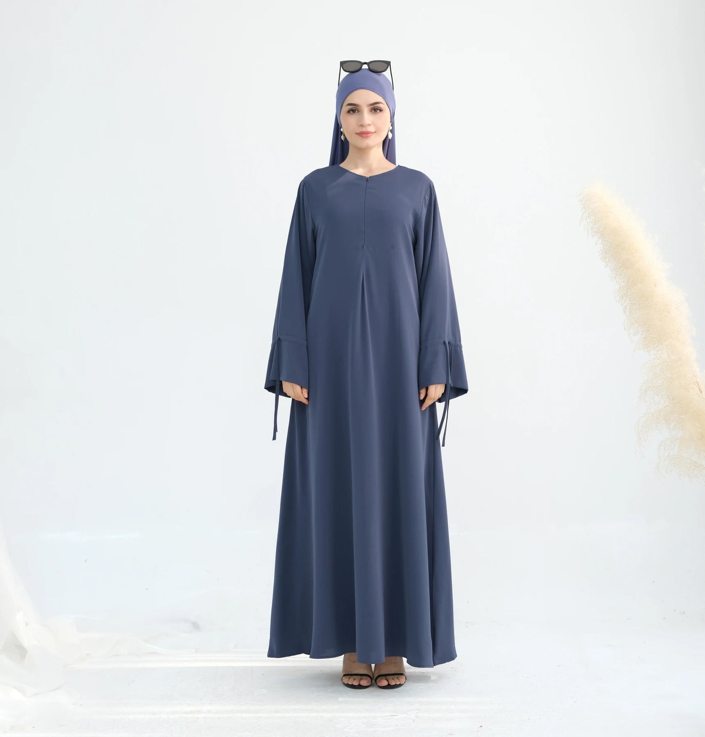 2025 Premium Nida Ruffle Sleeves Women Muslim Dress with Front Zipper Ramadan Abaya Islam Clothing Maxi Dress Female Modest Robe
