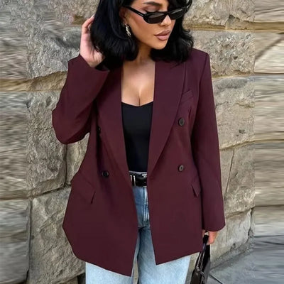 Elegant Blazers Women Office Wear Burgundy Long Blazer 2025 New Spring Casual Loose Suit Jackets Long Sleeve Business Outerwear