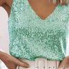 Women's Summer New Item Solid Color Fashion Sequin Light Mature Sexy V-neck Sleeveless Camisole Vest Pullover Top