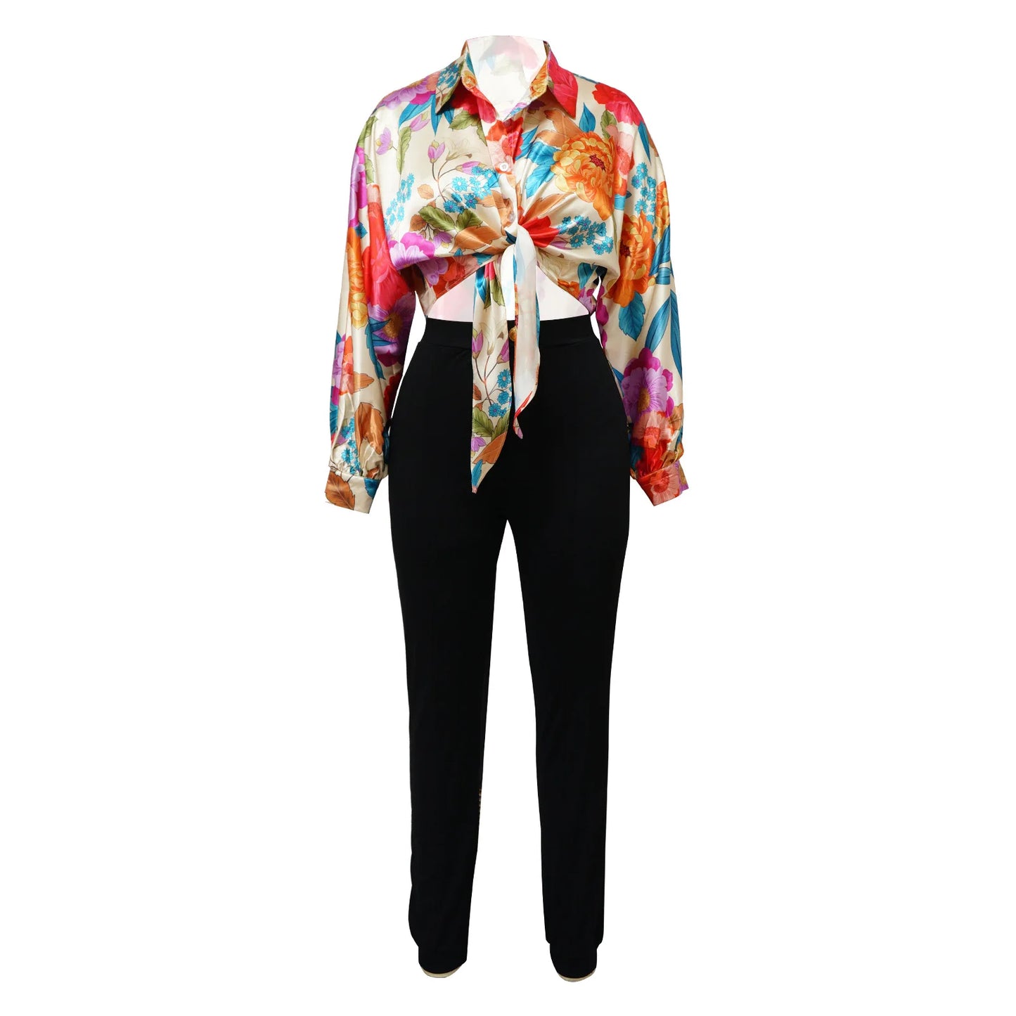 Women Imitation Silk Printed Casual Shirt Top Women Lantern Long Loose Blouse Female Clothes