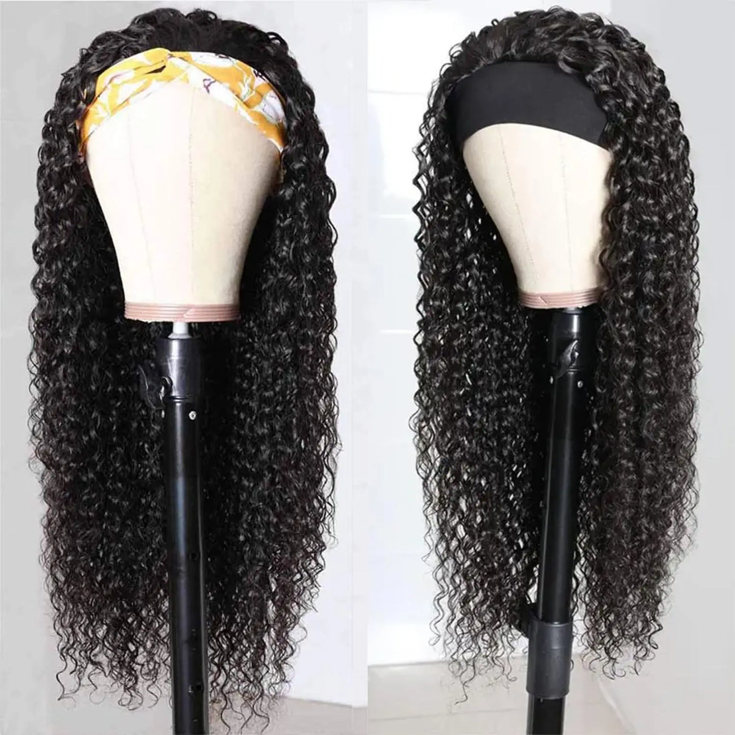 Headband Wigs Human Hair 28 30 32 Inch Water Wave Wigs 100% Real Hair Curly wig None Lace Front Wigs Full Machine Made Wigs