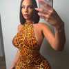Weird Puss Backless Romper Women Halter Bandage Leopard Print Fit Tight Stretch Summer Sexy Hipster Activity Workout Playsuits