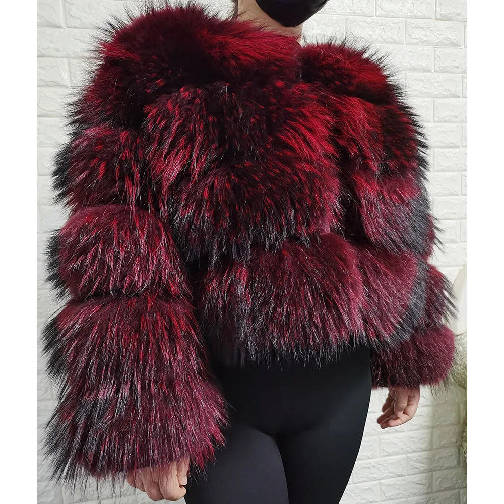 2025 MAOMAOKONG Natural Real Fox Fur Coat Women Winter Long Sleeve Luxury Raccoon Fur Jackets Thick Top Female Furry Coat Vest