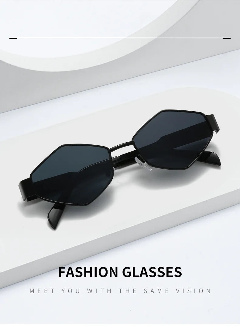 Polygonal Luxury Sunglasses Women Brand Fashion Rhombus Sun Glasses Woman 2024 Retro Vintage Metal Diamond Shades Eyewear