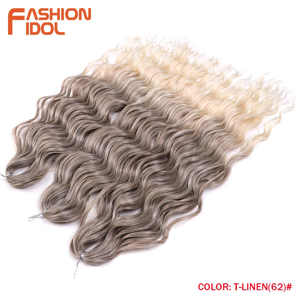 FASHION IDOL 24 Inch Synthetic Hair Water Wave Braiding Hair Extensions Ombre Rainbow color Deep Wave Curl Twist Crochet Hair