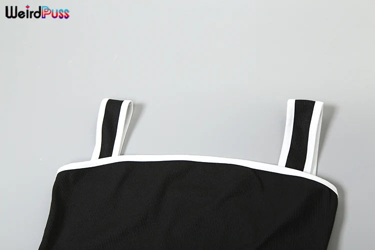 Weird Puss Summer Trend 2 Piece Set Women White Edging Strapless Tops+Shoulder Straps Dress Stretch Matching Streetwear Outfits