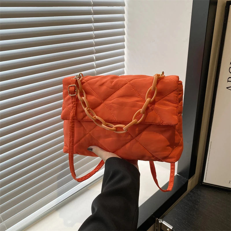 Acrylic Chain Crossbody Square Bags Casual Flap Women Commute Bags Quilted All-match Winter Large Capacity for Girls Shopping