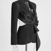 TWOTWINSTYLE Solid Spliced Bowknot Hollow Out Blazer For Women Notched Collar Long Sleeve Tunic Temperament Blazers Female New
