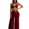 Wishyear Sexy Black Women's Halter Bandage Cross Top amd Wide Leg Pants Two 2 Piece Sets Sexy Night Club Party Evening Outfits