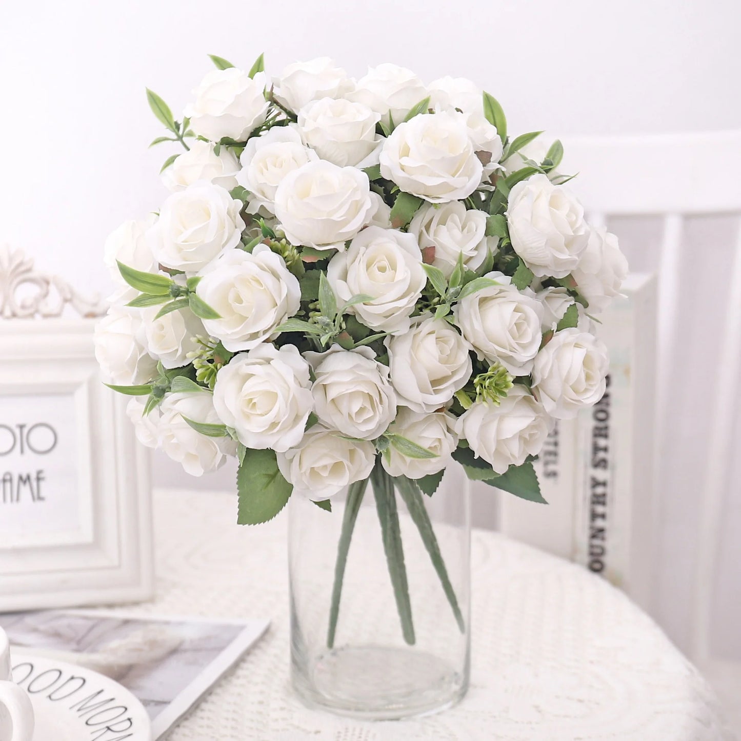 Artificial Flowers Silk Rose Bouquet Leaves Fake Flower For Vase Party Home Table Wedding Valentine's Day Gift Decoration
