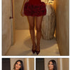 VC Christmas Dress Strapless Backless Red Structured Floral Embellished Mini Length Bodycon Celebrity Party Cocktail Dress