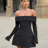 BKQU Elegant Solid Backless Mini Dress Women High Waist Fashion Long Sleeve Slim A-line Dresses 2024 Autumn Party Evening Dress