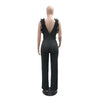 New 2025 Summer Women V Neck Sleeveless Elegant Straight Jumpsuits Edible Tree Fungus Sexy Birthday Party Jumpsuit Rompers Black