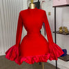 CM.YAYA Women O-neck Long Flare Sleeve Ruffles Mini Dress 2025 Spring Sweet Sexy Birthday Evening Night Party Vestidos Dresses