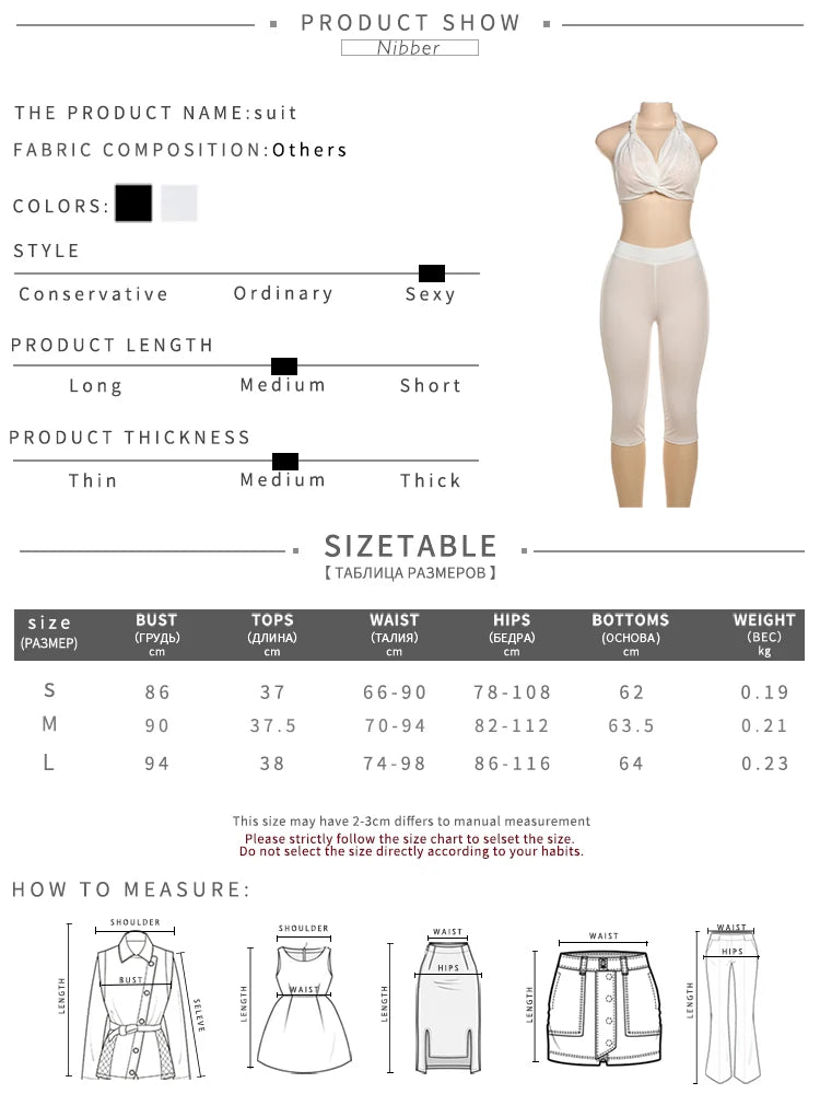 Nibber Sexy See Through Women 2 Piece Set Summer Trend Mesh Thin Whip Halter Tank Tops+Wide Waist Shorts Matching Street Outfits