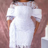 White Lace Dresses for Women Vintage Crew Neck Embroidery Tunic Package Hip Retro Elegant Midi Dress Holiday Party Wedding Gowns