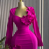 CM.YAYA Women Strapless Mult 3D Flower Long Sleeve Bodycon Mini Dress Sexy Birthday Evening Night Party Club Vestidos Dresses