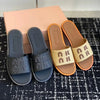 Designer Women's high quality flat leather non-slip slippers Summer triangle printed slippers Comfortable casual beach sandals