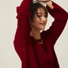 Turtleneck 100% cashmere sweater women loose thickening age reduction niche vintage red crewneck sweater women long sleeves