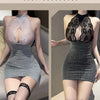 Hot Dress Lace lace hanging neck revealing breast deep V-wrap hip skirt Elegant evening dress woman Woman clothing Youth dresses