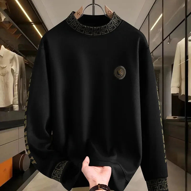 Fashion Hip Hop Half High Collar Sweatshirts Luxury Printing Fashion Versatile Pullover Hoodie Social Nightclub Men Clothing